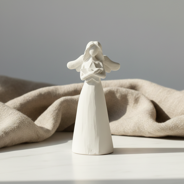Anjo alto de cerâmica perfumada artesanal com aroma de talco, para perfumar e decorar interiores.