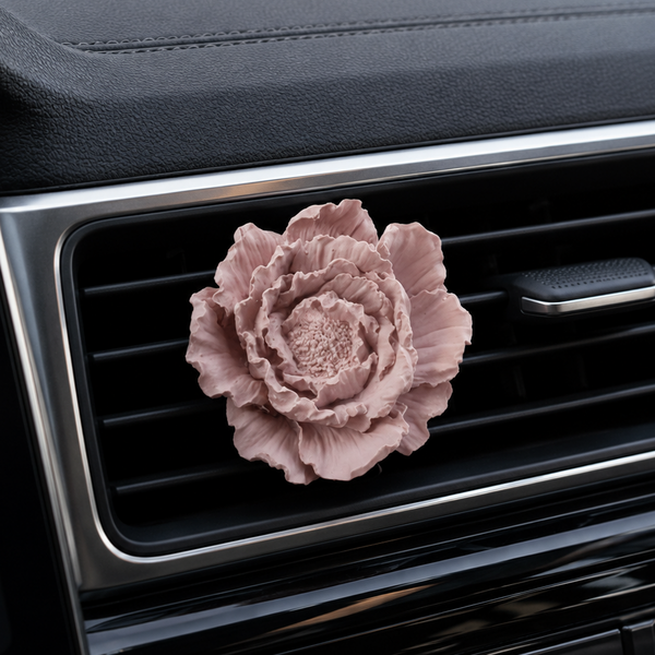 Peónia difusora de aroma em cerâmica para aplicar na saída de ventilação de um automóvel