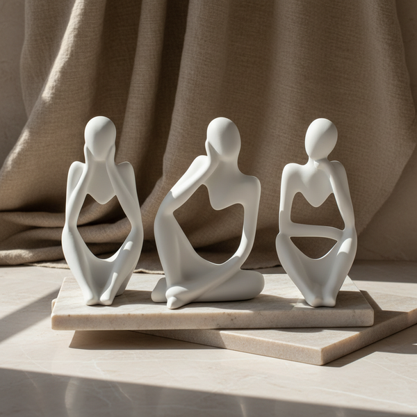 Conjunto de estatuetas abstratas em cerâmica artesanal da 44 para decoração de interiores em estilo contemporâneo.