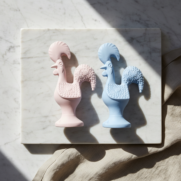 Galos de Barcelos de cerâmica perfumada da 44 com íman, em tons pastel, da coleção Alma Portuguesa.