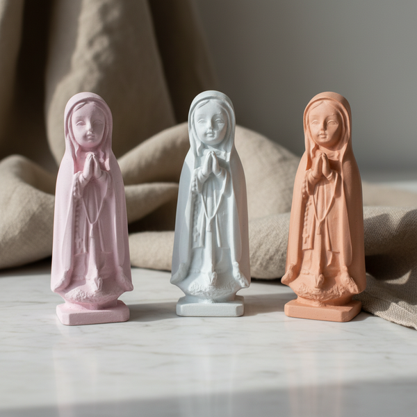 Nossa Senhora de cerâmica perfumada artesanal da 44 em tons pastel, com aroma de talco.
