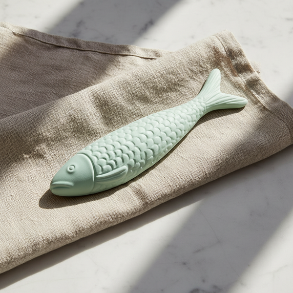 Sardinha de cerâmica perfumada da 44 com íman, em tons pastel, da coleção Alma Portuguesa.