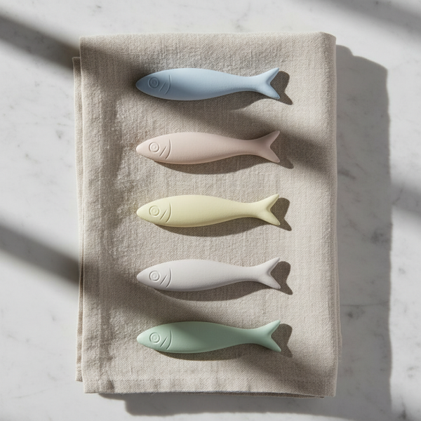 Mini sardinhas de cerâmica perfumada da 44, em tons pastel, da coleção Alma Portuguesa.