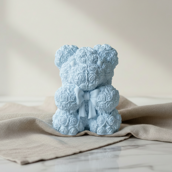 Urso de Rosas Gigante de cerâmica perfumada artesanal da 44 em tons pastel, com aroma de talco.