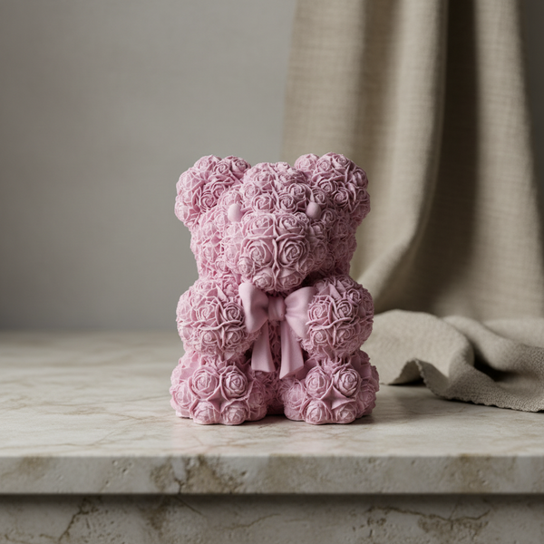 Urso de rosas de cerâmica perfumada, para decoração de interiores; urso com laço; ambientador ecológico artesanal.