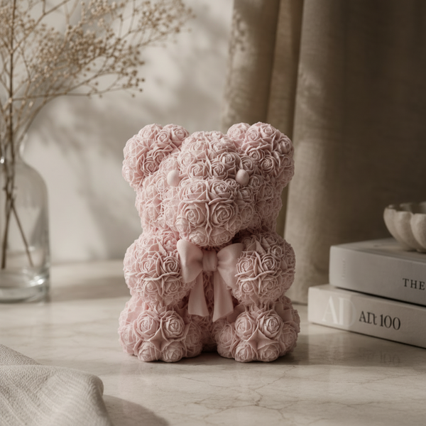 Urso de Rosas Gigante de cerâmica perfumada artesanal em tons pastel, para perfumar e decorar interiores.