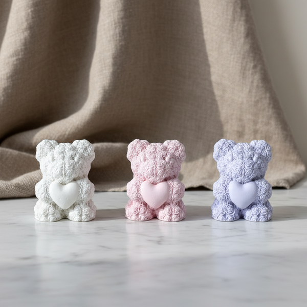 Ursos de Rosas de cerâmica perfumada artesanal da 44 em tons pastel, com aroma de talco.